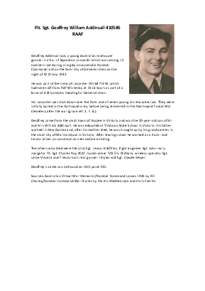 A preview of a PDF biography for Addinsall, Geoffrey William